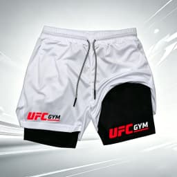 Men's UFC GYM 2-in-1 Compression Shorts Quick Dry Breathable Running Gym Training Shorts with Built-in Liner and Logo wx215