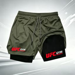Men's UFC GYM 2-in-1 Compression Shorts Quick Dry Breathable Running Gym Training Shorts with Built-in Liner and Logo wx215