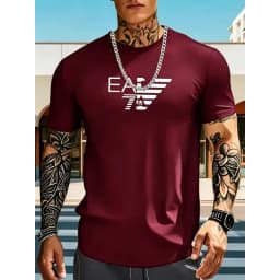 Men's summer pure cotton T-shirt EA7 letter printed short sleeved casual street wear cotton short sleeved round neck T-shirt