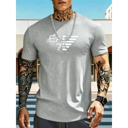 Men's summer pure cotton T-shirt EA7 letter printed short sleeved casual street wear cotton short sleeved round neck T-shirt