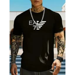 Men's summer pure cotton T-shirt EA7 letter printed short sleeved casual street wear cotton short sleeved round neck T-shirt