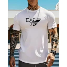 Men's summer pure cotton T-shirt EA7 letter printed short sleeved casual street wear cotton short sleeved round neck T-shirt