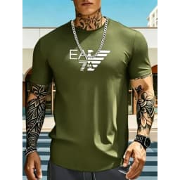 Men's summer pure cotton T-shirt EA7 letter printed short sleeved casual street wear cotton short sleeved round neck T-shirt