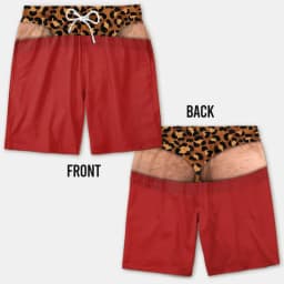 Funny 3D Hairy Butt Print Men’s Beach Shorts Elastic Drawstring Novelty Swim Trunks Quick Dry Pool Party Vacation XXS-6XL