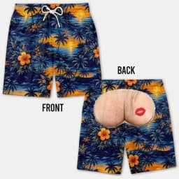 Funny 3D Hairy Butt Print Men’s Beach Shorts Elastic Drawstring Novelty Swim Trunks Quick Dry Pool Party Vacation XXS-6XL