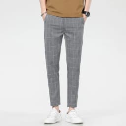 2026 New Men's Spring and Summer Slim Fit Pants Straight Leg Nine Inch Small Leg Trousers Trendy Versatile Checkered Pants