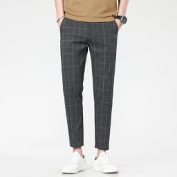 2026 New Men's Spring and Summer Slim Fit Pants Straight Leg Nine Inch Small Leg Trousers Trendy Versatile Checkered Pants