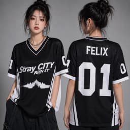 Black White Stray City Bang Chan #03 V-neck Jersey Short Sleeve T-shirt Men Women Kpop Concert Fan Letter Streetwear Sports Tee