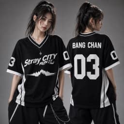Black White Stray City Bang Chan #03 V-neck Jersey Short Sleeve T-shirt Men Women Kpop Concert Fan Letter Streetwear Sports Tee