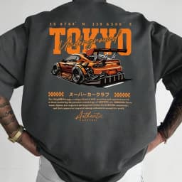 Men's Summer 100% Cotton Fashionable Casual Loose Large Size Japanese Tokyo Pattern Printed Round Neck Short Sleeve T-shirt Top