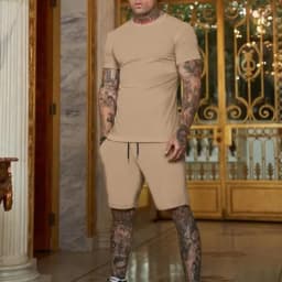 2025 summer new men's breathable sportswear short sleeved t-shirt and shorts set popular quick drying clothing