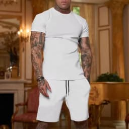 2025 summer new men's breathable sportswear short sleeved t-shirt and shorts set popular quick drying clothing