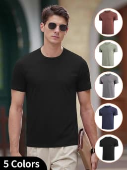 Men's Summer 5-Color Short-Sleeved Middle-Aged Casual Versatile Round-Neck Top for Teenagers, Comfortable Daily Handsome T-Shirt