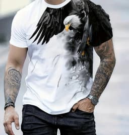 Men's Summer Fashion T-shirt Eagle 3D Printed Short sleeved T-shirt Summer Outdoor Leisure Quick drying Breathable T-shirt