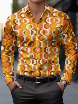 70s Theme Parties Men's 70s Disco Party Shirt - Retro Vintage Formal & Casual Button-Up Blouse with gradient, Machine Washable