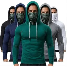 1-Pack Men's Sun Hoodie with Mesh Mask - Quick Dry Compression Fishing Shirts Long Sleeve Outdoor Work Tactical Hiking Gear