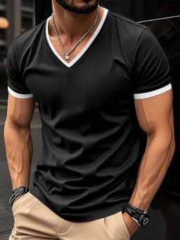 New Summer Casual Vacation-Style Men's V-Neck Short-SleeveTop, Stylish, Refreshing, Comfortable And Breathable For Summer