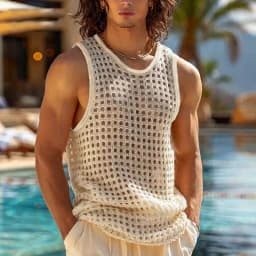 New American Style Fashion Men Tops Popular Vacation Hollow Out Mesh Vests Sexy Casual Sleeveless Tank Tops S-2XL 2025 Summer