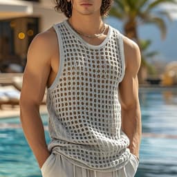New American Style Fashion Men Tops Popular Vacation Hollow Out Mesh Vests Sexy Casual Sleeveless Tank Tops S-2XL 2025 Summer