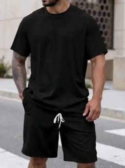 Men Fashion Print Two Piece Set Breathable Crew Neck Short Sleeve T-shirt Casual Sports Shorts Summer Outfit