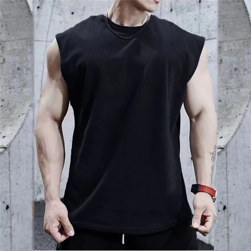 Summer Plain Mens Fitness Singlets Loose Mesh Gym Tank Tops Bodybuilding Clothing Sports Oversized Muscle Sleeveless Shirt