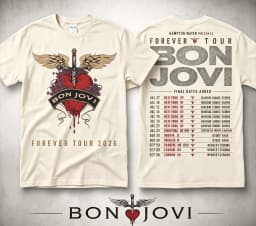 Forever Tour 2026 Bon Jovi Double Sided Printed T-shirt Heart Dagger Wings Graphic Rock Music Fan Casual Cotton Short Sleeve