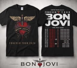Forever Tour 2026 Bon Jovi Double Sided Printed T-shirt Heart Dagger Wings Graphic Rock Music Fan Casual Cotton Short Sleeve