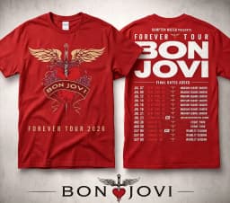 Forever Tour 2026 Bon Jovi Double Sided Printed T-shirt Heart Dagger Wings Graphic Rock Music Fan Casual Cotton Short Sleeve