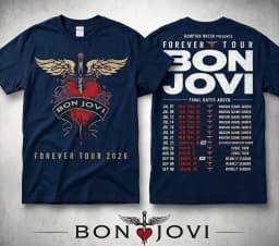 Forever Tour 2026 Bon Jovi Double Sided Printed T-shirt Heart Dagger Wings Graphic Rock Music Fan Casual Cotton Short Sleeve