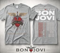 Forever Tour 2026 Bon Jovi Double Sided Printed T-shirt Heart Dagger Wings Graphic Rock Music Fan Casual Cotton Short Sleeve