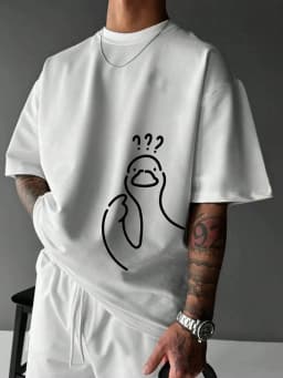 100% Pure Cotton Summer Men's Casual Fashion Loose Cartoon Print Round Neck Short Sleeved T-Shirt Versatile Top