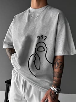 100% Pure Cotton Summer Men's Casual Fashion Loose Cartoon Print Round Neck Short Sleeved T-Shirt Versatile Top