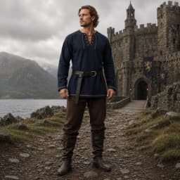 Men Medieval Lace Up Linen Long Sleeve Tunic Viking Pirate Renaissance Cosplay Shirt With Vintage Embossed Leather Belt