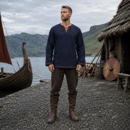 Men Medieval Lace Up Linen Long Sleeve Tunic Viking Pirate Renaissance Cosplay Shirt With Vintage Embossed Leather Belt