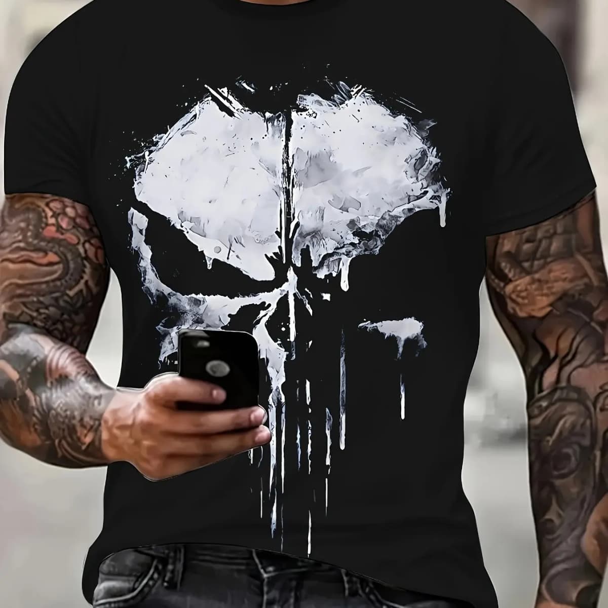 New Fashion Skull 3D Digital Pattern Printed Men's Pattern T-shirt Casual Comfort T-shirt Short Sleeve Hoodie Men's Summer Outdo