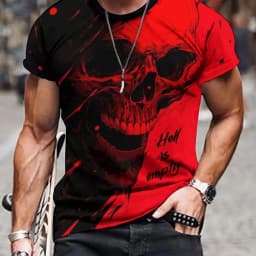 New Fashion Skull 3D Digital Pattern Printed Men's Pattern T-shirt Casual Comfort T-shirt Short Sleeve Hoodie Men's Summer Outdo