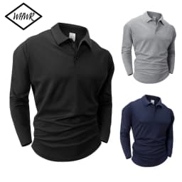 Spring Men's Casual Business Long Sleeve Shirt Solid Color Breathable Lapel T-shirt Men's Outdoor Long Sleeve Polo Shirt Top