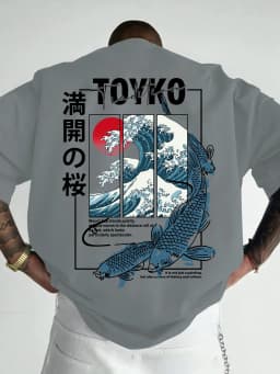 Men Japanese-style Trendy Pattern Loose Summer New T-shirt 100% Pure Cotton Soft Material Versatile Comfortable and Breathable