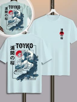 Men Japanese-style Trendy Pattern Loose Summer New T-shirt 100% Pure Cotton Soft Material Versatile Comfortable and Breathable
