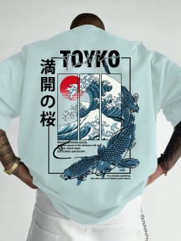 Men Japanese-style Trendy Pattern Loose Summer New T-shirt 100% Pure Cotton Soft Material Versatile Comfortable and Breathable