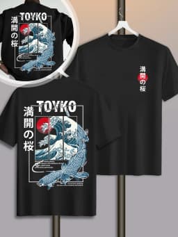 Men Japanese-style Trendy Pattern Loose Summer New T-shirt 100% Pure Cotton Soft Material Versatile Comfortable and Breathable