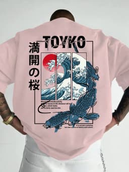Men Japanese-style Trendy Pattern Loose Summer New T-shirt 100% Pure Cotton Soft Material Versatile Comfortable and Breathable