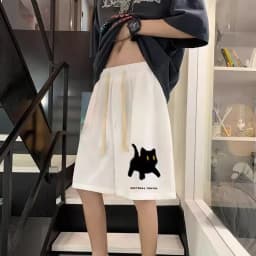 Drawstring Sports Pants M-8XL Summer Cropped Pants With Cat Print Suitable For Men's And Women's Casual Home Shorts