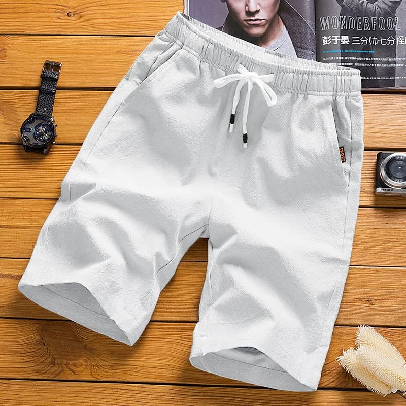 Summer new men's imitation linen breathable shorts Hawaii beach pants men's solid color shorts loose multi-functional street wea