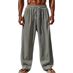 2025 New Men Cotton and Linen Casual Pants Simple and Comfortable Straight Leg Pants Waist Drawstring Plus Size Looser S-4XL