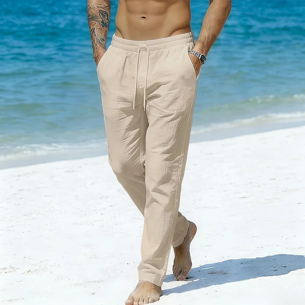 Men's Casual Pants Vacation Beach Style Cotton Linen Lightweight Solid Color Breathable Straight Leg Fashion Cozy Long Pants