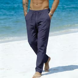 Men's Casual Pants Vacation Beach Style Cotton Linen Lightweight Solid Color Breathable Straight Leg Fashion Cozy Long Pants