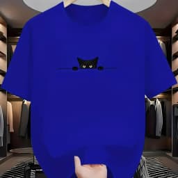 Men's new summer cute kitten print soft and breathable round neck T-shirt outdoor casual versatile top