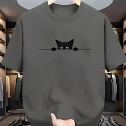 Men's new summer cute kitten print soft and breathable round neck T-shirt outdoor casual versatile top