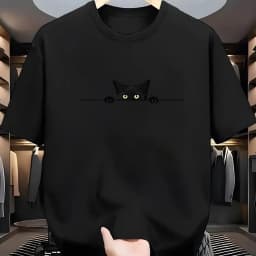 Men's new summer cute kitten print soft and breathable round neck T-shirt outdoor casual versatile top